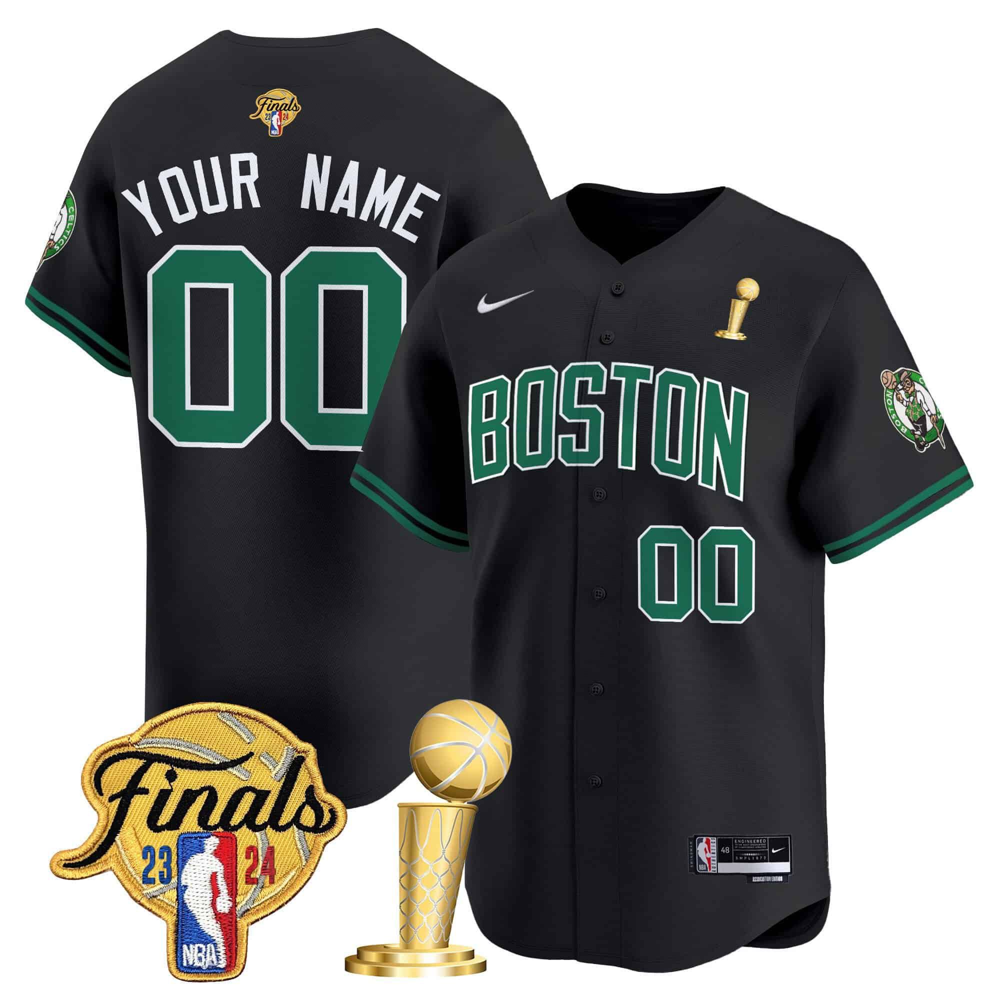 Men Boston Celtics Black 2024 Nike Final & Champions Patch Baseball Custom NBA Jersey->customized nba jersey->Custom Jersey